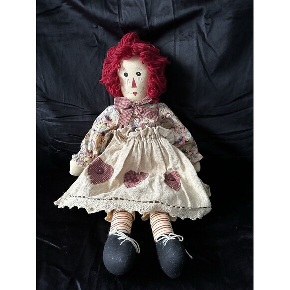 Vintage Raggedy Ann Doll In Raggedy Anne & Andy Print Dress W/Apron 22” Tall - Picture 1 of 6
